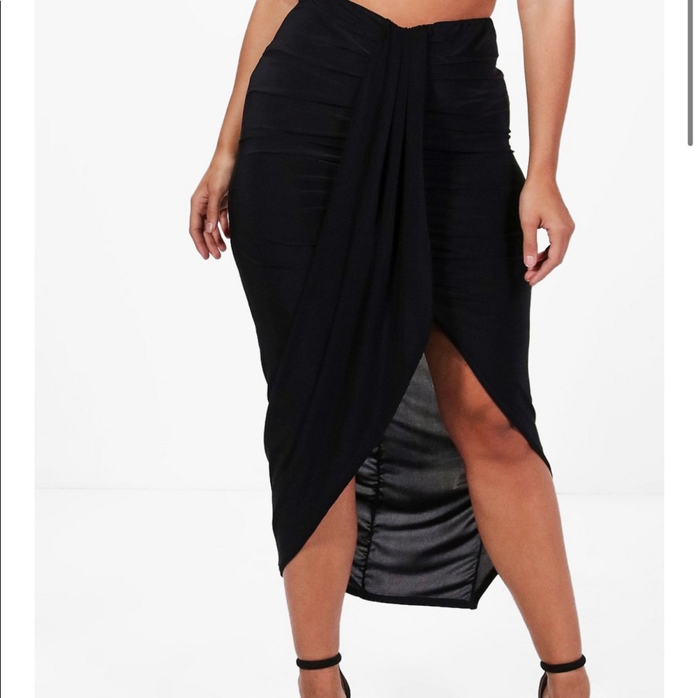 Boohoo Ruched Wrap Front Maxi Skirt